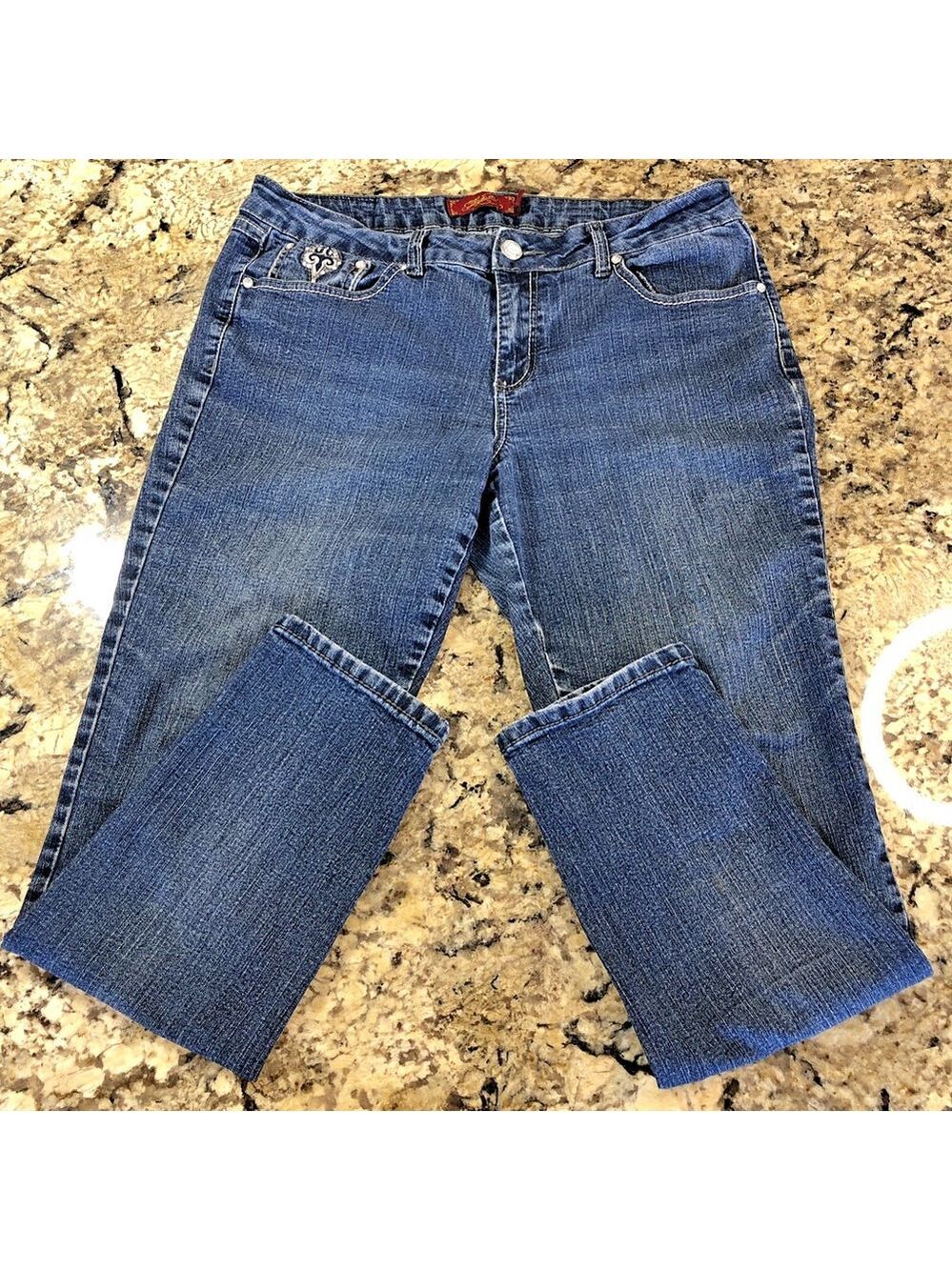 Size 12 X 28.5 One 5 One Womens Jeans Bedazzled Sparkly Embroidered Pockets CN